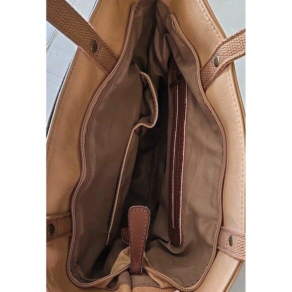 Mona B  Shoulder Bag Vegan Leather Purse Tan Basketweave Zip Pockets 10" x 9" - Picture 7 of 10